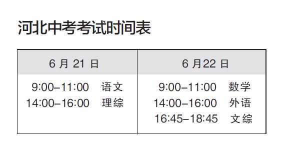 河北省中考时间敲定: 6月21日22日