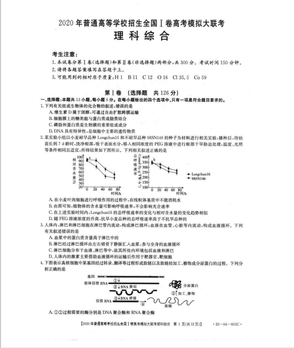 2020年普通高等学校招生全国一卷, 高考倒计时冲刺训练! 建议理科生收藏打印!