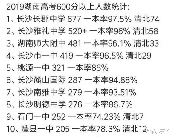 湖南十强高中排行: 长沙南雅和麓山国际一本率都远超桃源一中