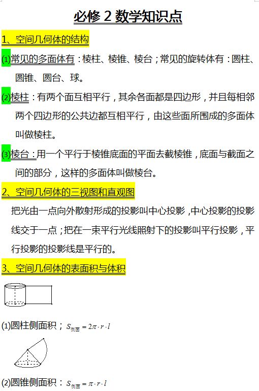 高中数学: 必修2数学知识点, 预习复习的小伙伴看过来, 更新啦~