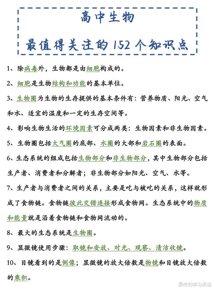 满分突破口! 高中生物最值得关注的152个知识点, 掌握再提20分