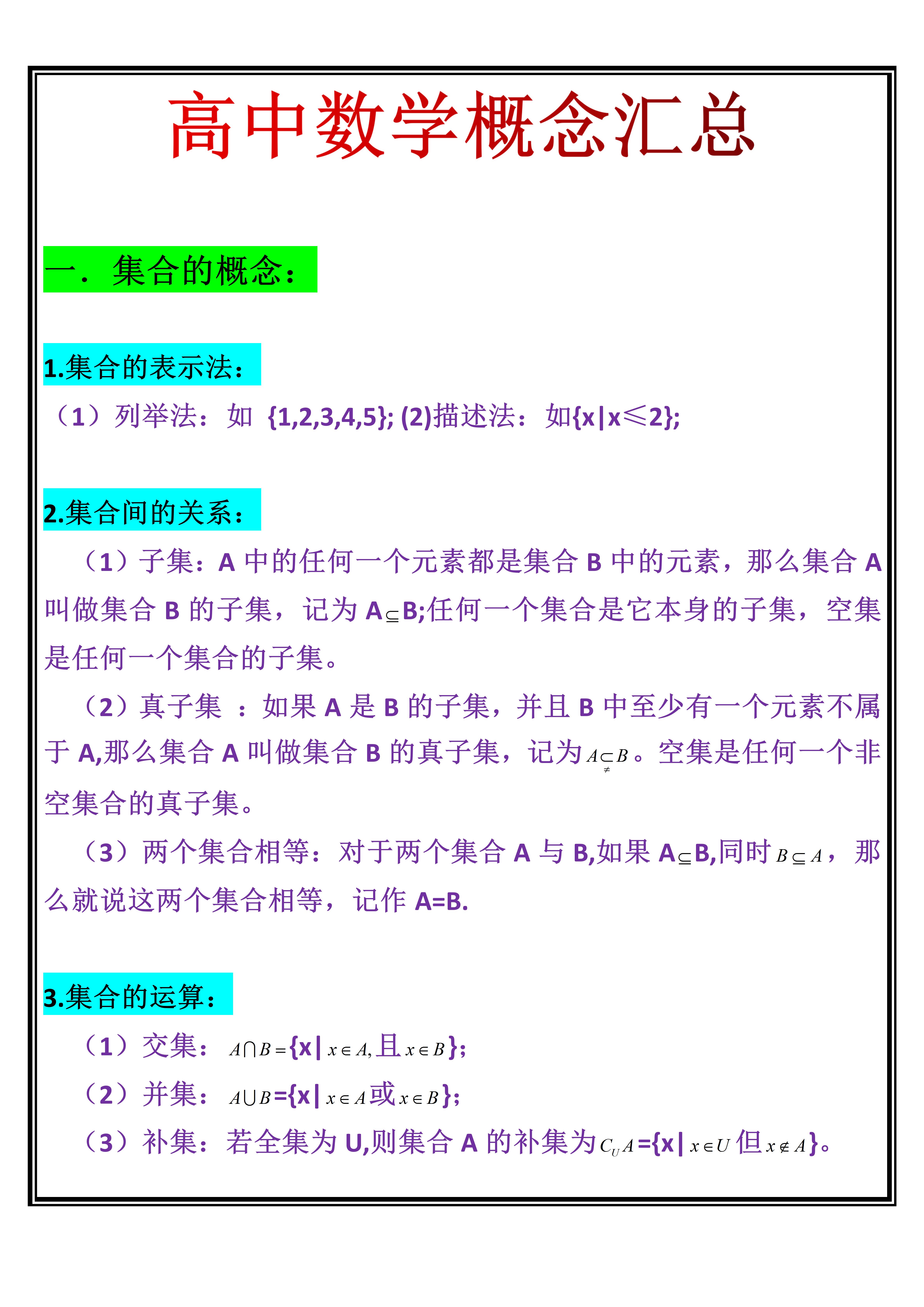 
数学: 基础知识汇总, 适用人群从高一到高三