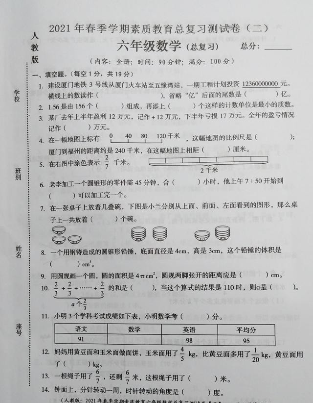 六年级小升初复习综合试卷, 题目太难, 你能考85分吗? 欢迎来挑战