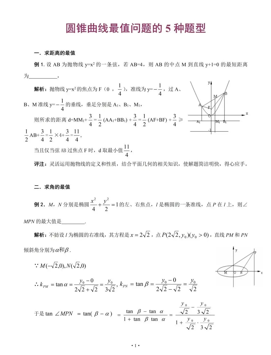 高考数学圆锥曲线最值问题的常见五种题型解法, 你都了解哪些?