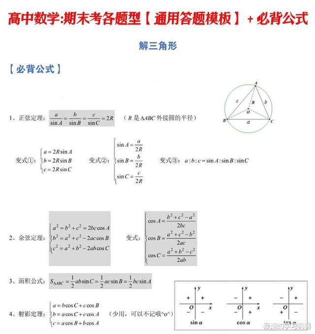 高中数学: 各题型「通用答题模板」+必背公式, 掌握了就得分