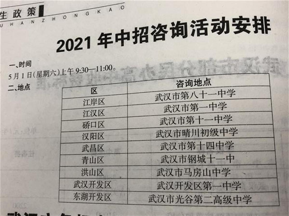 武汉9场中招咨询会将于5月1日同时开场