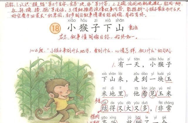 一年级下册《小猴子下山》, 资深教师带学生学课文, 明道理!