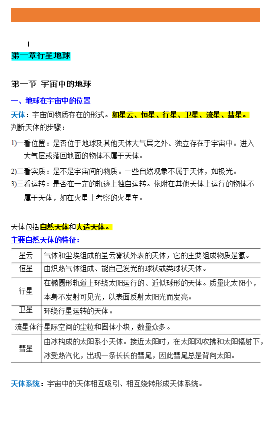 高一同学进|高中地理必修一所学知识点总结, 帮你整理好了