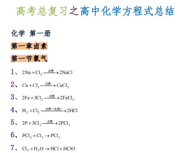 独家分享: 高考化学方程式, 18页顶级干货!