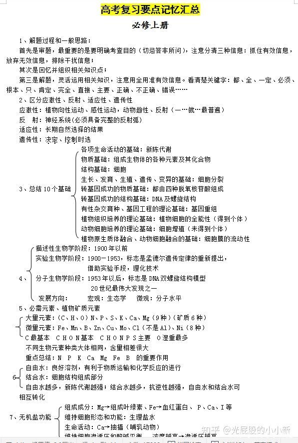 高中生物复习要点记忆总汇(2021精编版), 吃透学渣也能拿高分!