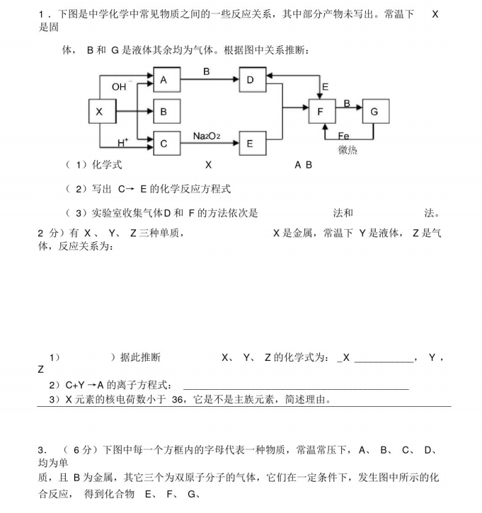 
化学: 无机推断题拔高题! 请同学们对号入座, 期末考前pk一下