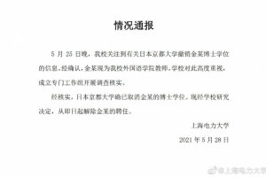 上海电力大学教师博士论文抄袭被解聘! 已被京都大学撤销学位