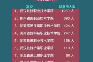武汉铁路局拟录用毕业生前十专科: 武汉铁路职业技术学院最多