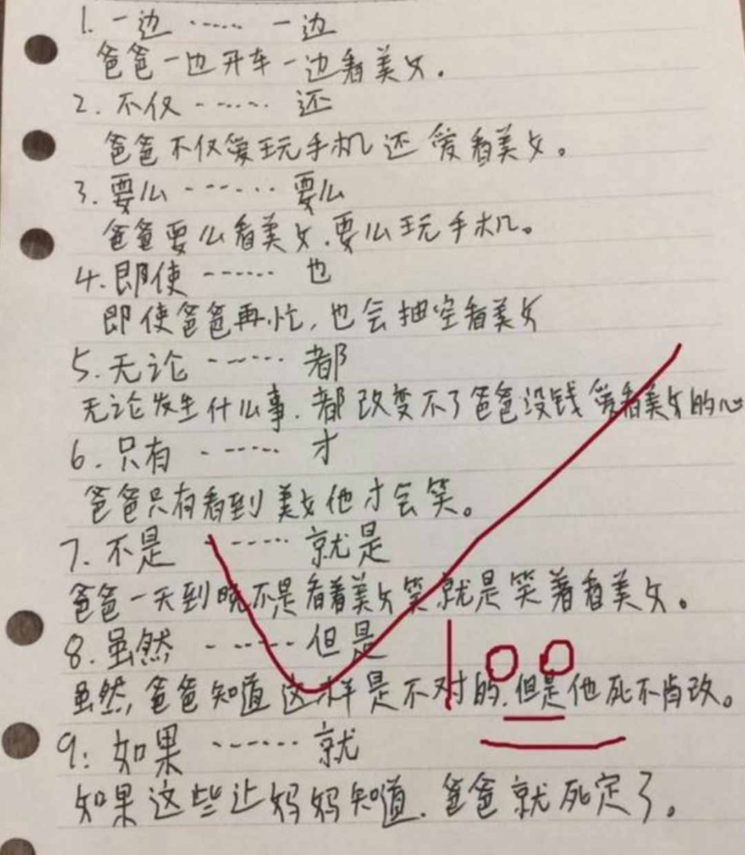 小学生用关联词造句, 爸爸看后不敢回家, 老师调侃: 真是“坑爹”