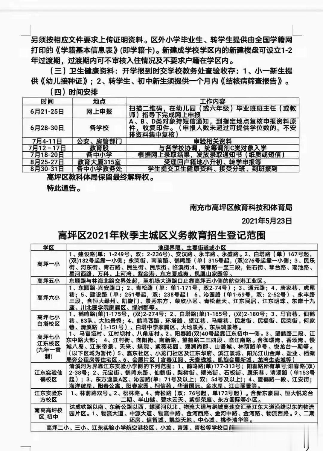 南充: 2021年秋季高坪城区小学以及南高高坪校区初中划片出炉...