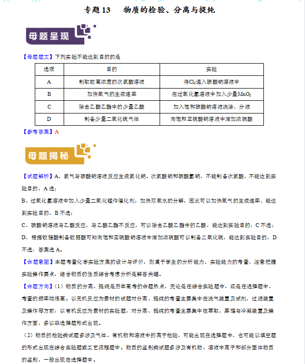 最新高考化学20大专题母题题源系列秒杀(详细解析)绝对不亏