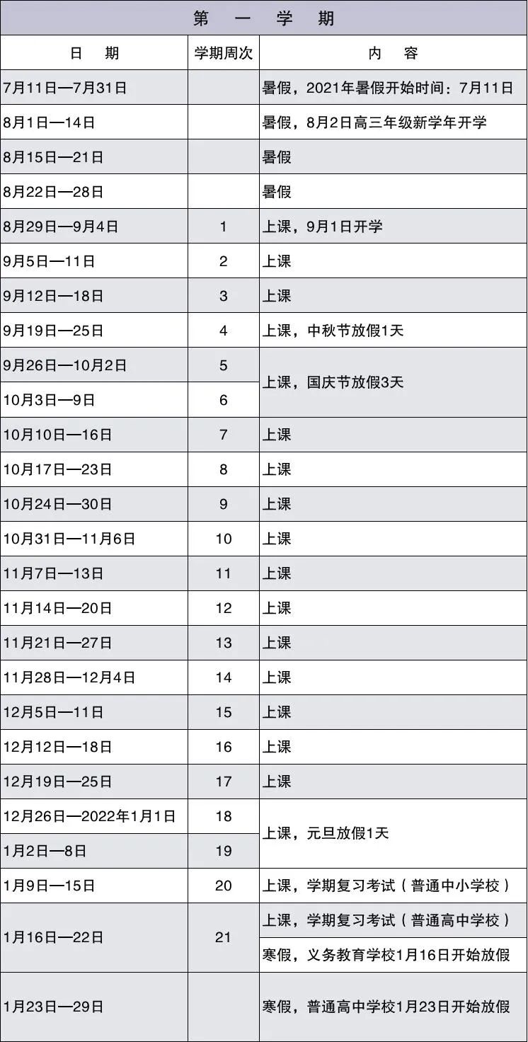 来了，深圳市2021—2022学年中小学校校历新鲜出炉！