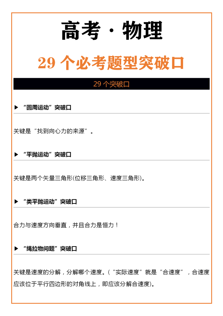 
物理重点题型突破口, 二十八个思路突破一阵见血! 看到就是赚到!