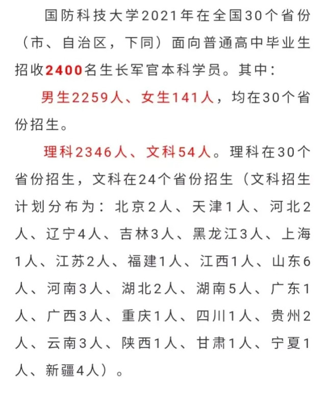 高考! 2021国防科技大学, 高考招生计划公布! 比去年多近1000人!