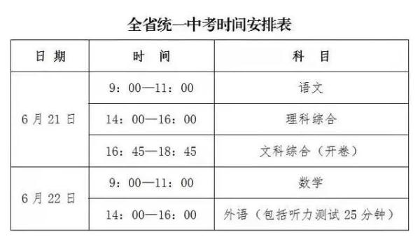 河北省统一中考时间安排表发布