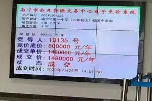 南宁市两所中学小卖部公开竞价招租, 年租金60万起