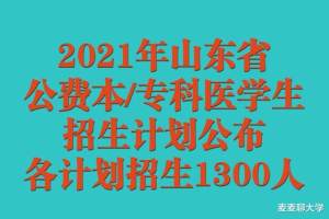 2021年山东省公费本/专科医学生招生计划公布! 各计划1300人!