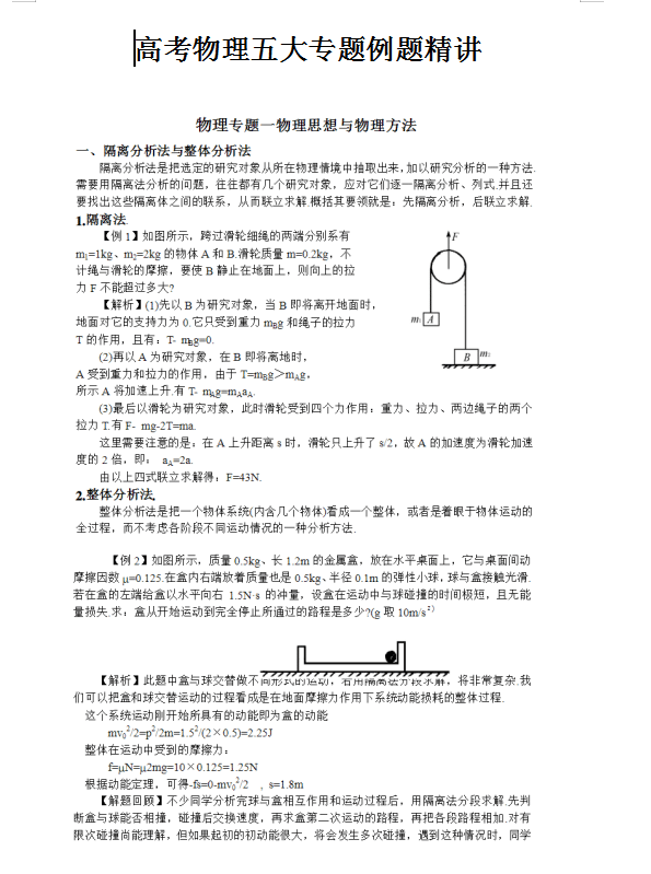 耗时20天, 我把高中物理思想方法技巧, 整理5个专题+54页高清大图