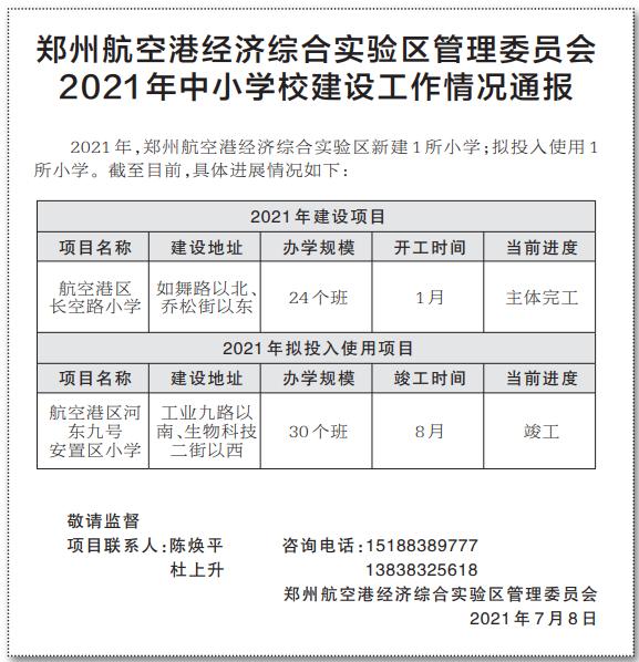 郑州2021年50所中小学建设项目名单公布