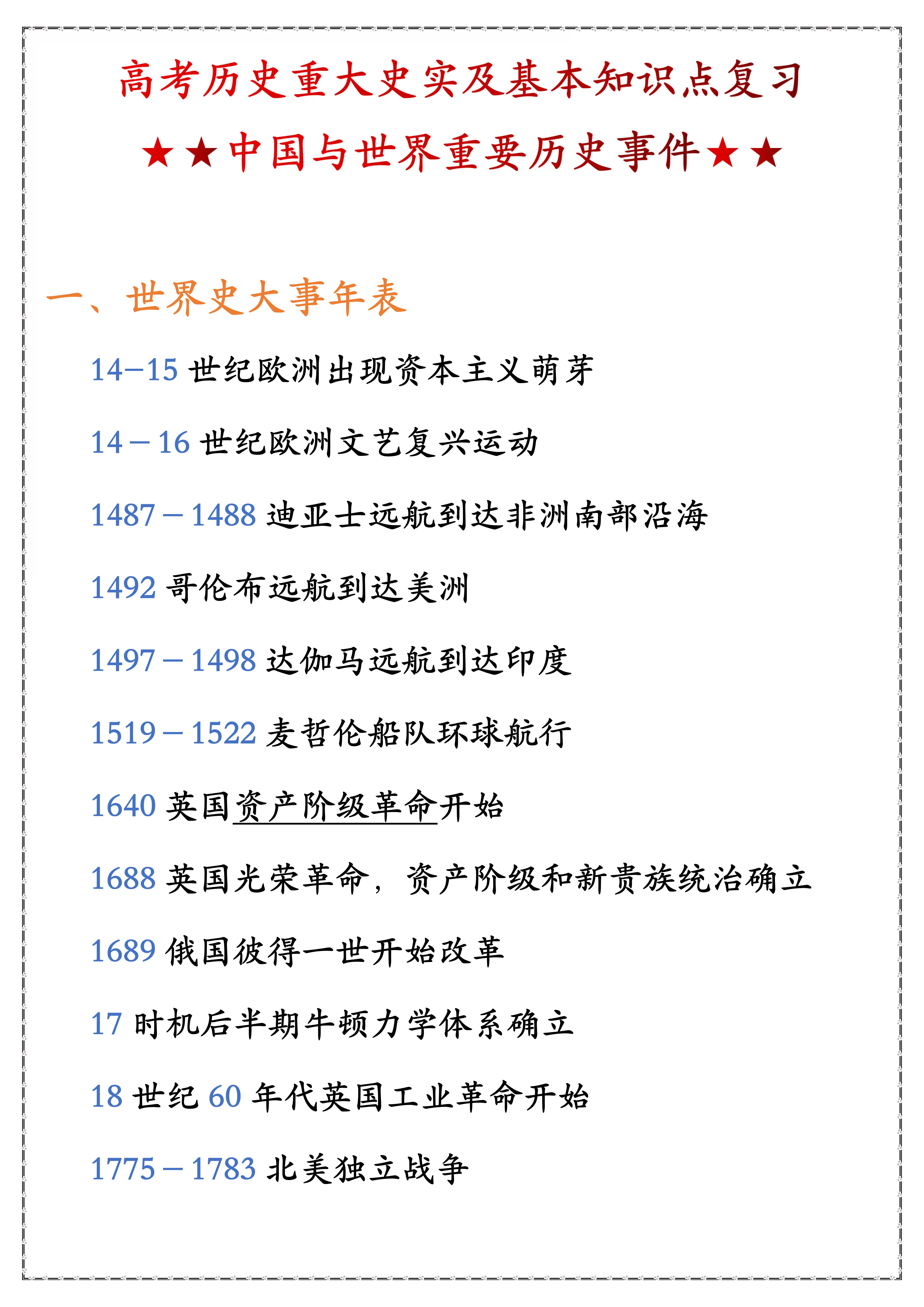 高中历史: 大事件时间轴, 即使不是为了高考, 看看也挺有意思的