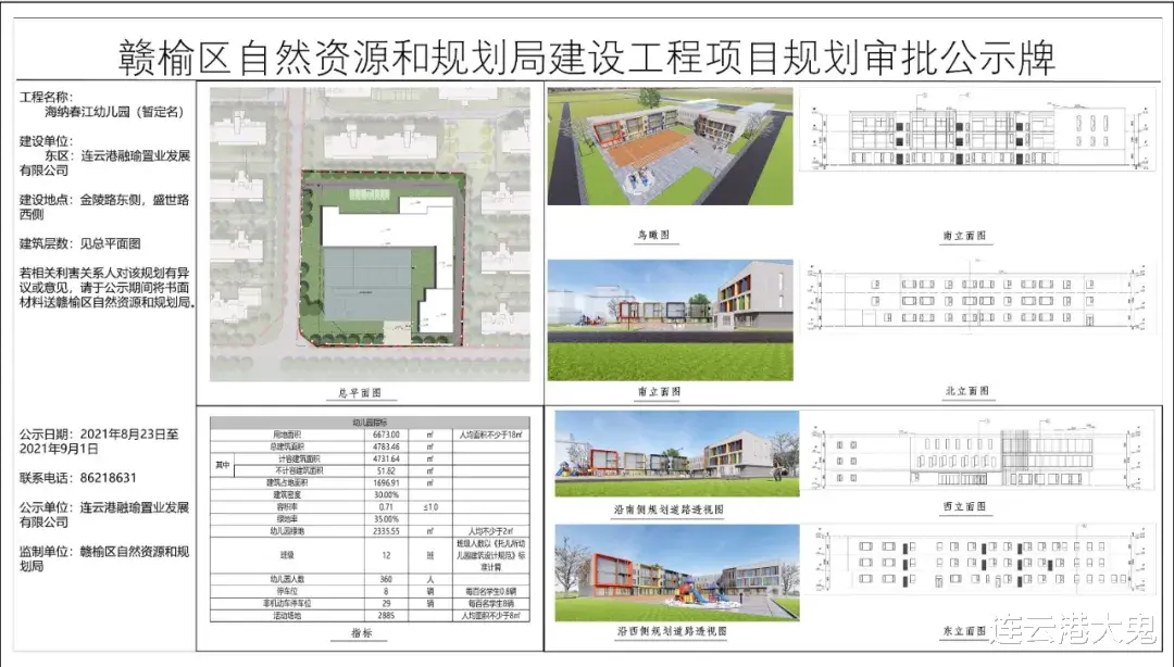 连云港赣榆海纳春江幼儿园项目公示, 容纳12个班级360名学生!