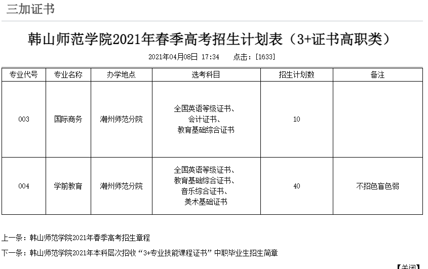 高质量3+证书高职高考院校鉴赏——韩山师范学院