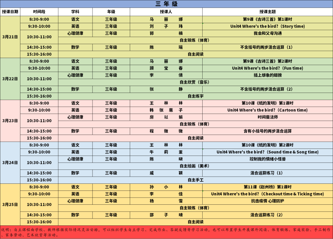 3月21日-25日港城名师线上教学服务课表来啦!