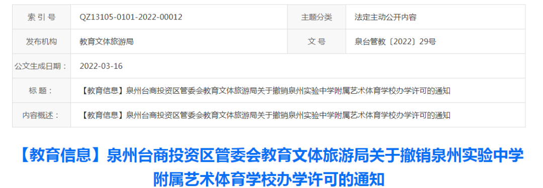 民办九年一贯制, 泉州这所学校“终止办学许可”! 另外……