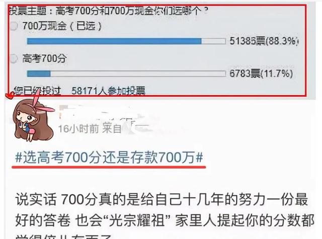 现金700万和高考700分, 大学生和小学生的选择千差万别, 很现实