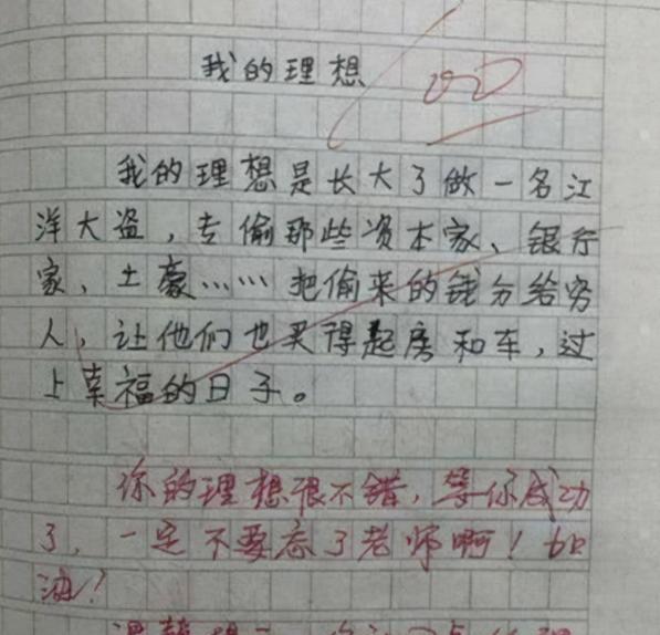 小学生作文《我的偶像》, 全文只有14个字, 老师给出“硬核评价”