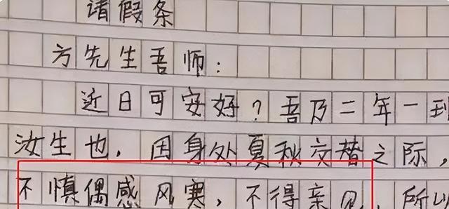 小学生请假条走红, 用文言文描述原因, 老师直言: 甄嬛传看多了?