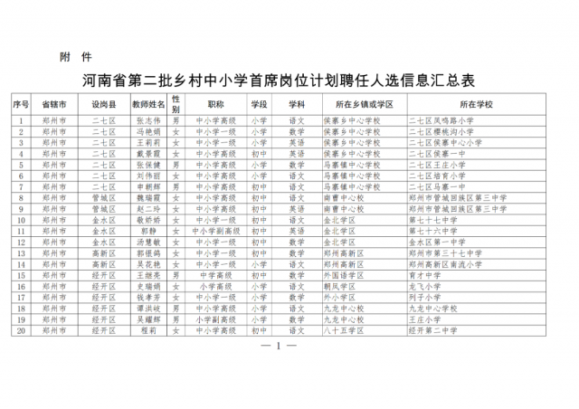 2556位!河南省第二批乡村中小学首席岗位计划聘任人选公布