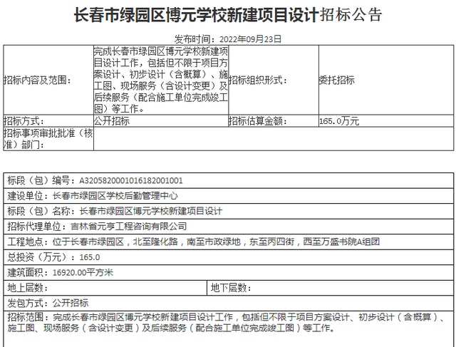 长春绿园区将新建一所公办学校