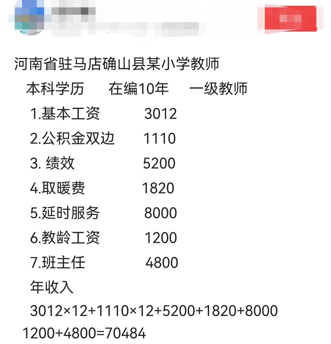 河南一小学老师工资明细曝光, 很真实, 很多网友却表示不信