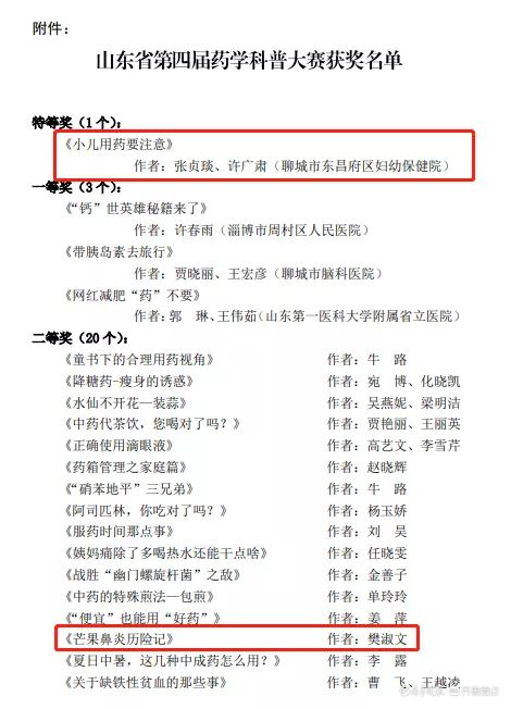 东昌妇幼在山东省第四届药学科普大赛上荣获特等奖及多个奖项