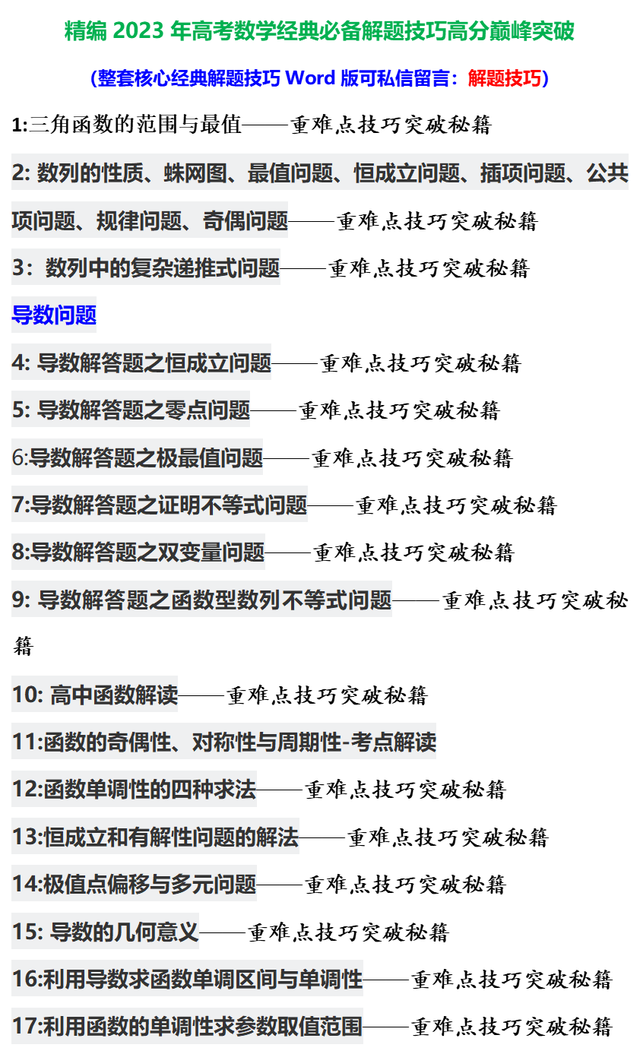 高考学科组长不轻易揭露的“内幕”，精准浓缩
函数解题技巧。