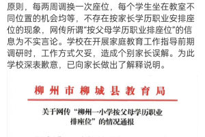 很多网友对广西柳州市柳城县文昌小学收集学生家长学历和职业信息不满意，对于柳城县教