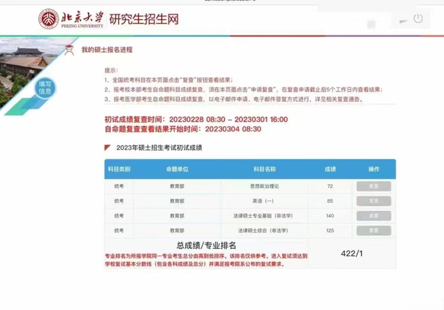 神仙打架! 北大法硕(非法学)初试成绩总分第一名422, 第二名419