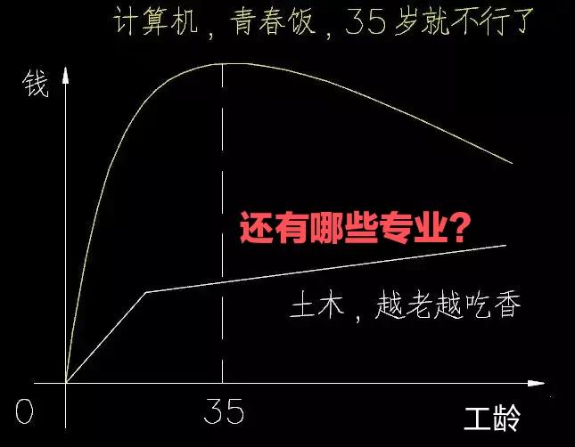 计算机类是青春饭，过了35岁职场荣枯线就不行了；土木、建筑这种工程技术类，越老越