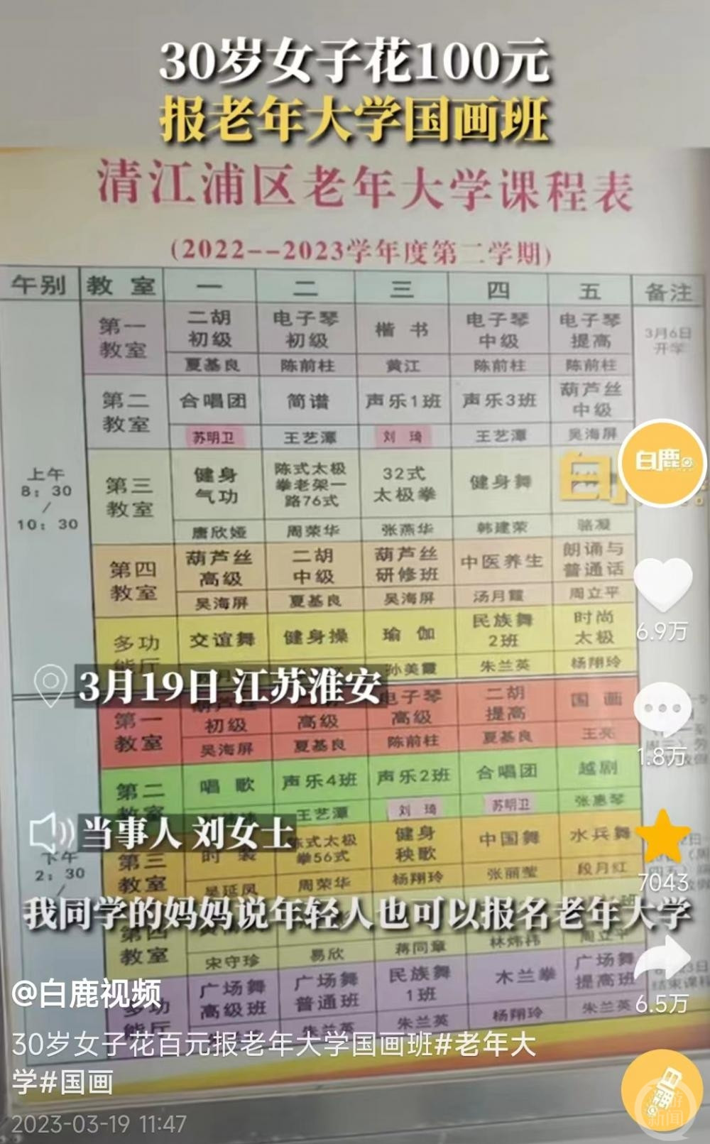 30岁女子自称花百元报老年大学国画班, 校方: 收年轻人是个别现象