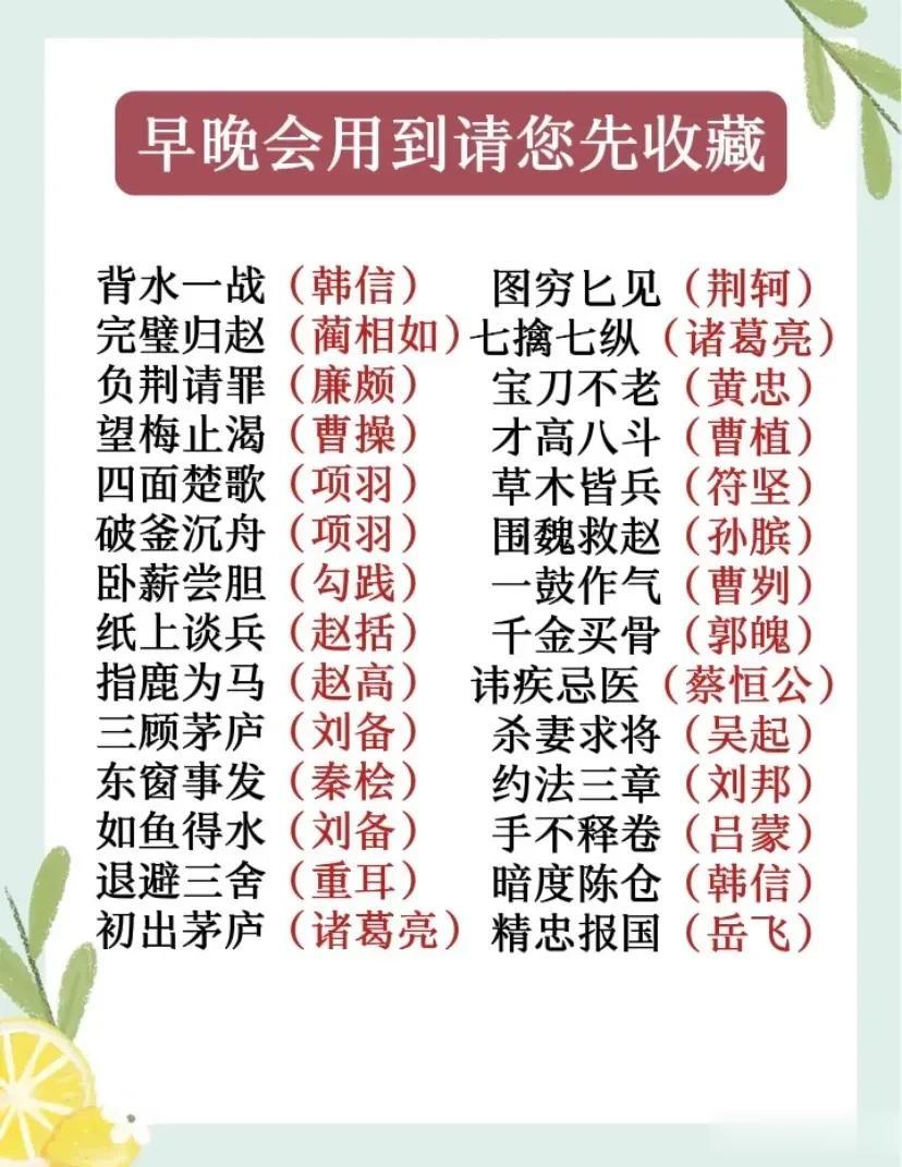 一些考试常考与历史人物有关的成语，全都在这里了，看完之后，真是大涨知识，原来背水