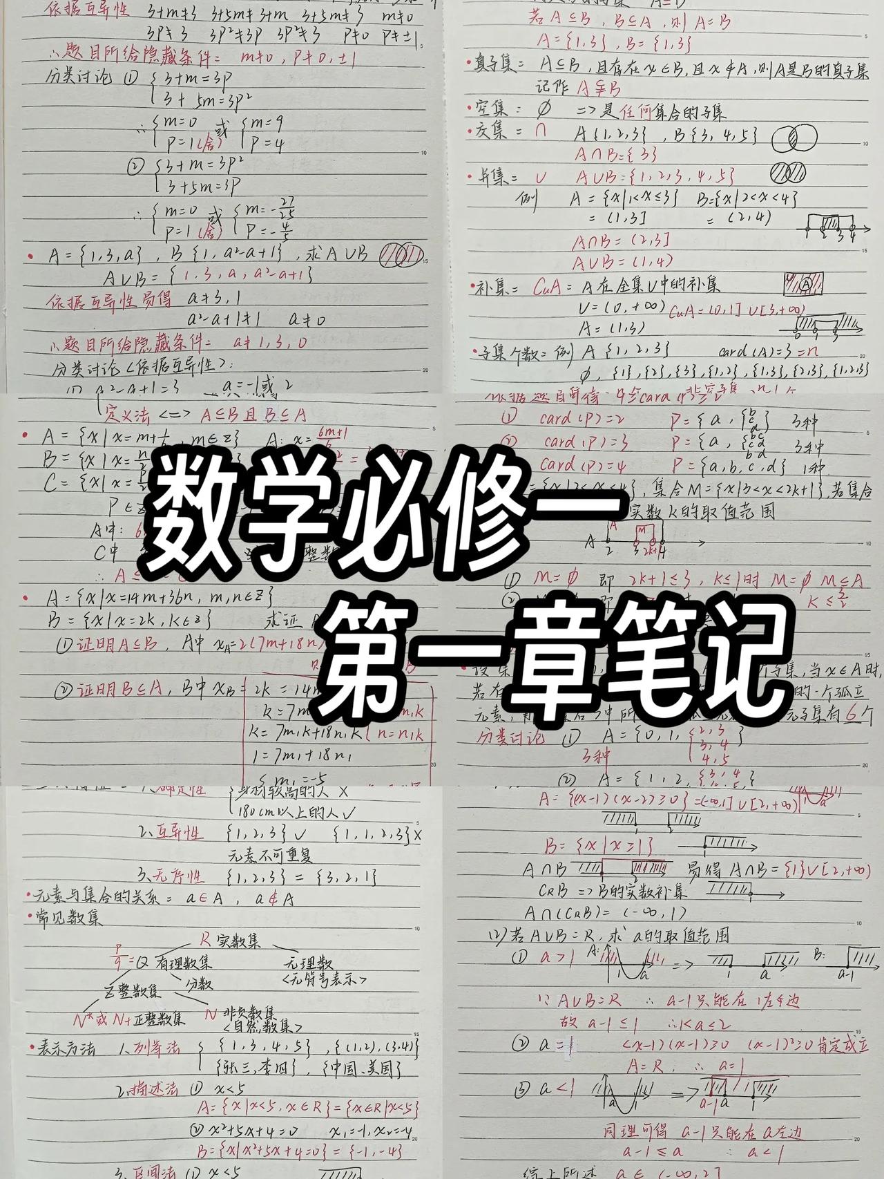 高中数学必修第一册，第一章【集合与常用逻辑用语】重点手写笔记，邻近开学了，学了这