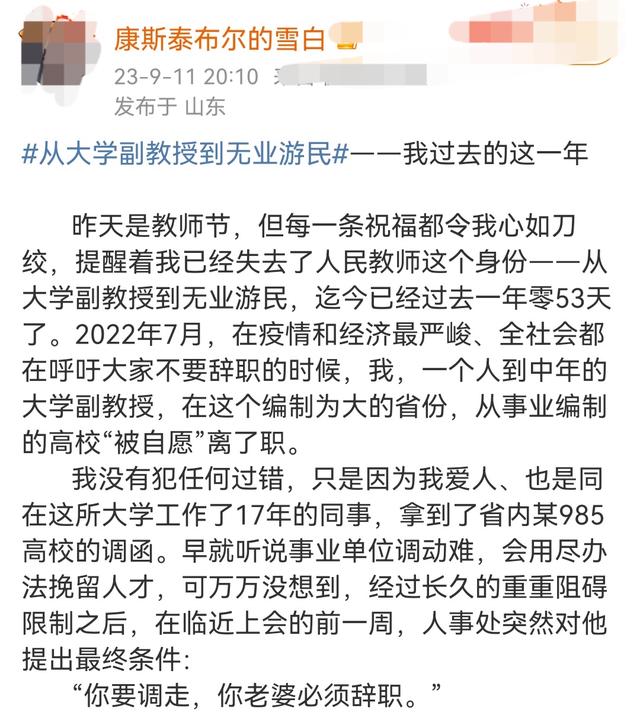 是山东啊! 一在编大学教授被迫离职, 发千字文挥别17年教育生涯