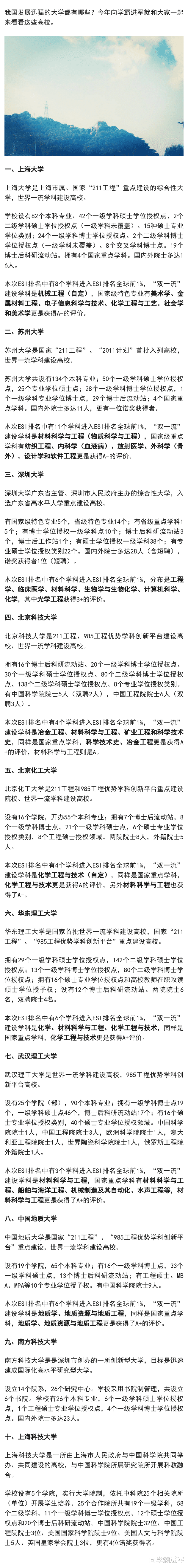 国内发展迅猛的10所大学, 实力强劲就业超牛!