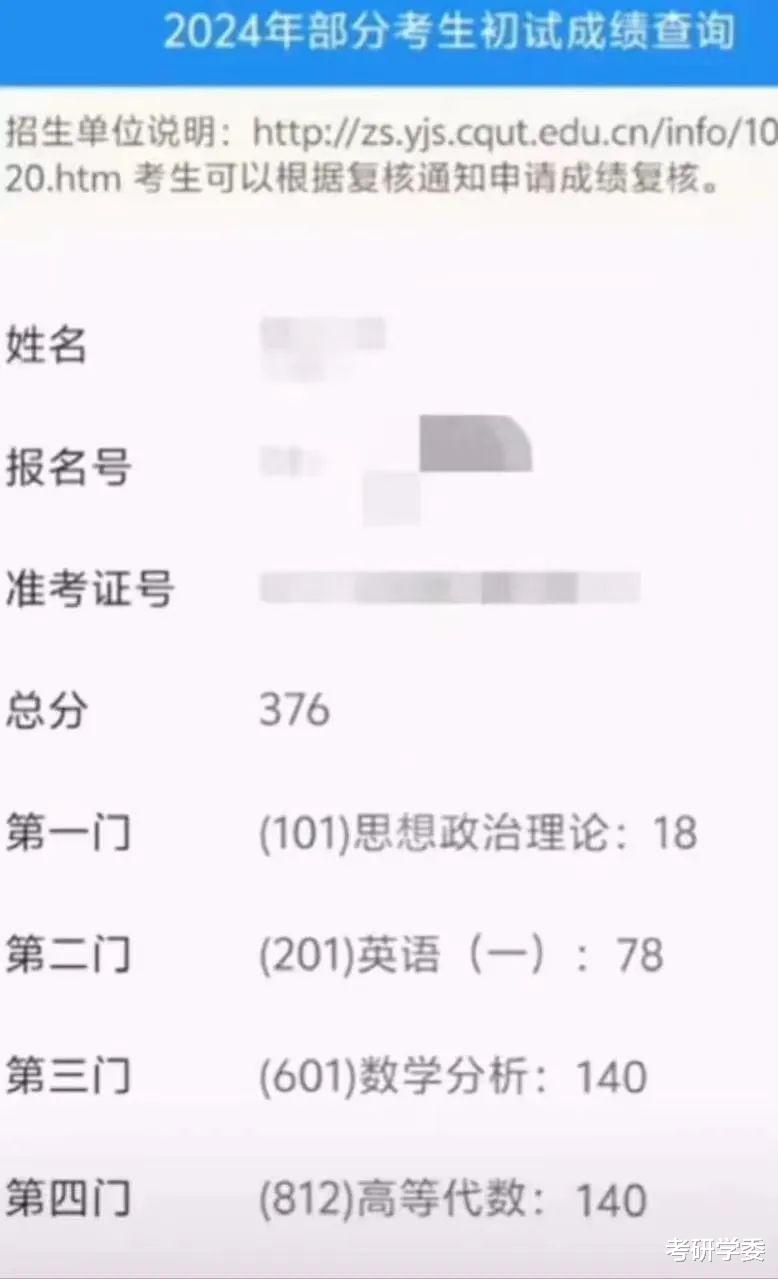 24考研学生政治18分, 英语78, 两门专业课接近满分